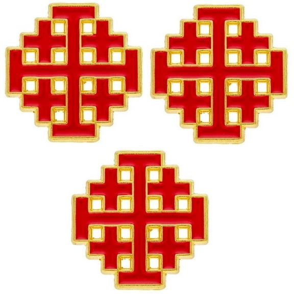 Jerusalem Cross Lapel Pins Gold & Red - Christian Discipleship Pkg of 3
