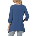 thumbnail image 5 of Aobny Tee Shirts Womens Tunic Blue Long Shirt Blouses & Tops Pullover V-Neck 3/4 Sleeve Casual Tops,XXL, 5 of 7