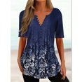 thumbnail image 2 of Camiseta con cuello en V para mujer, Top holgado de manga corta con estampado de botones, ropa de calle informal de uso diario, Verano, 2 of 5