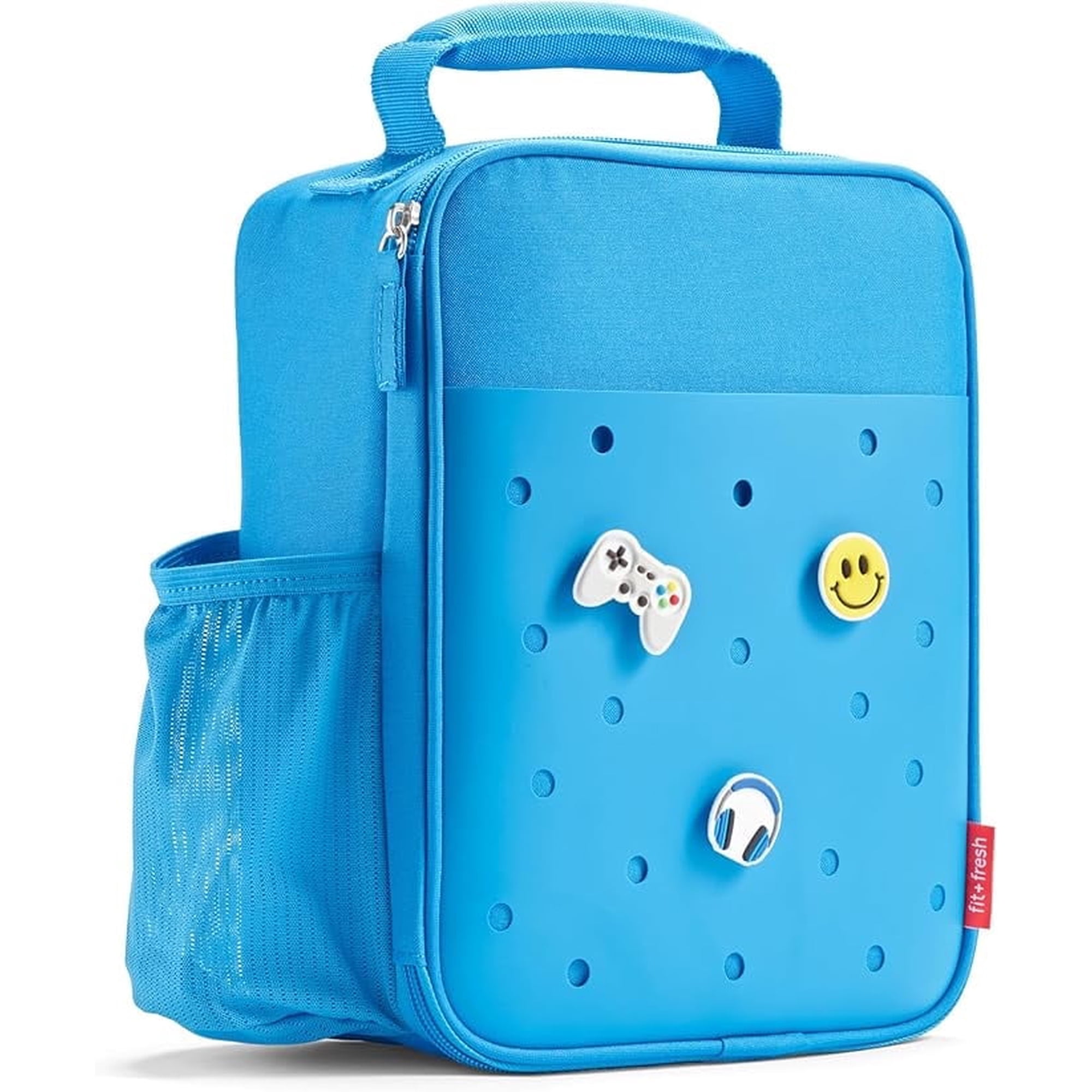Fit+Fresh Charm Insulated Lunch Bag For Kids, Boys+Girls With Shoe Charm Slots, Teal