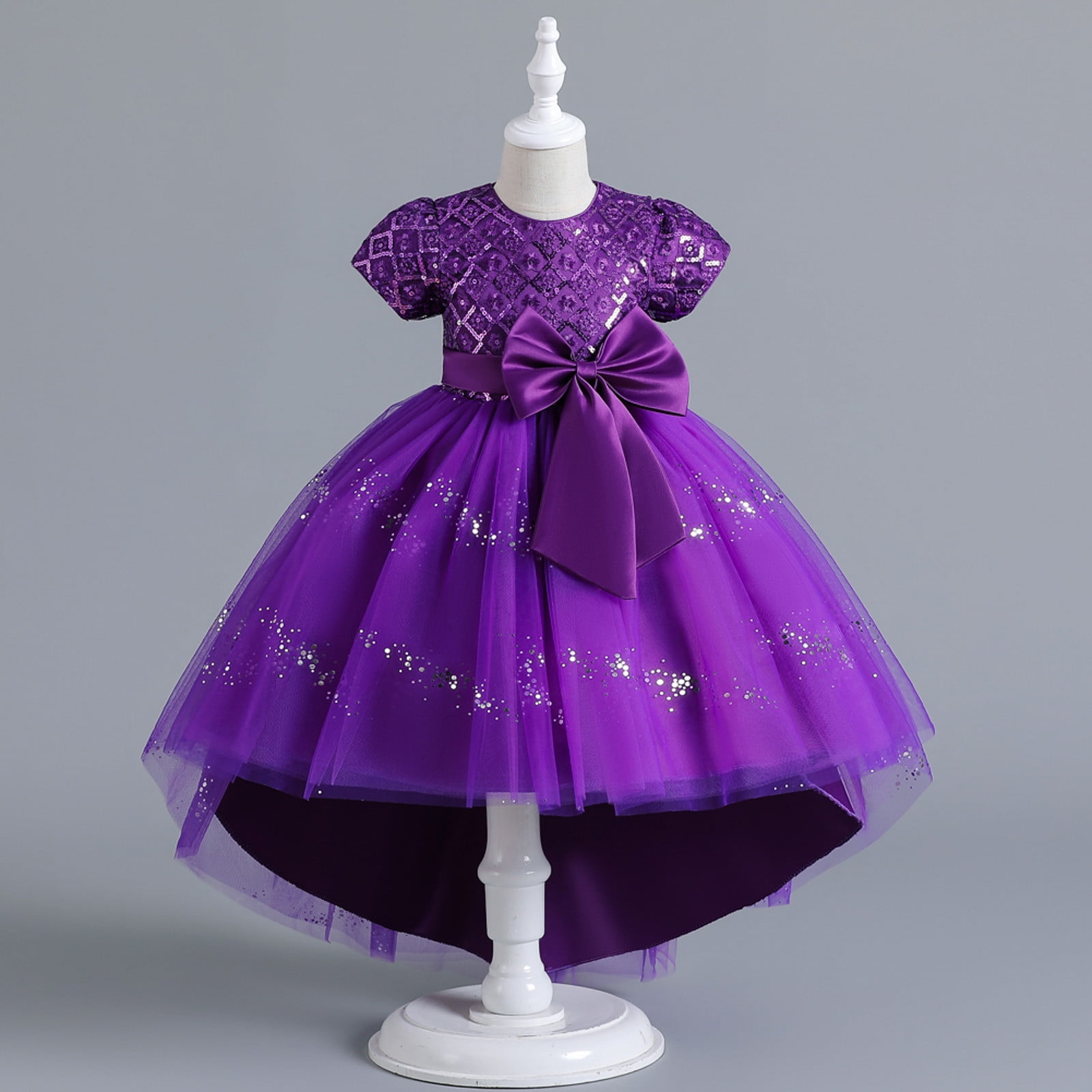 HIPYLO Girls' Special Occasion Dresses Cocktail Dress with Sleeves Beach Dresses Baby Girl Baptism Dress Infant Girl Christmas Outfit Girl Gifts 6-8, Purple 6-7 Years