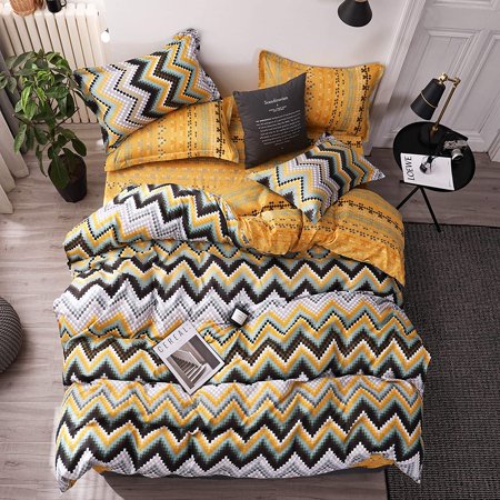 Duvet Cover Set Queen Size Boho Style Chevron Striped Pattern Design Reversible Luxury Soft Bedding Set Comforter Cover Yellow Walmart Canada