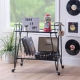 thumbnail image 2 of Bowery Hill Metal and Mirorred Mid Century Bar Cart in Black, 2 of 14