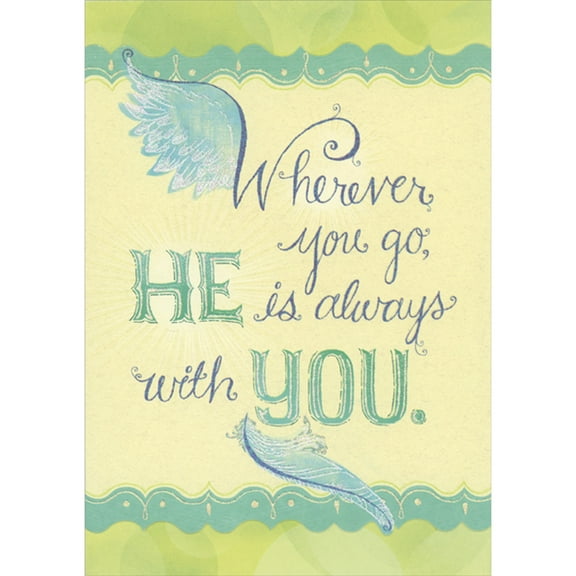 Designer Greetings Wherever You Go, He is Always with You: Sparkling Wing and Feather Confirmation Congratulations Card