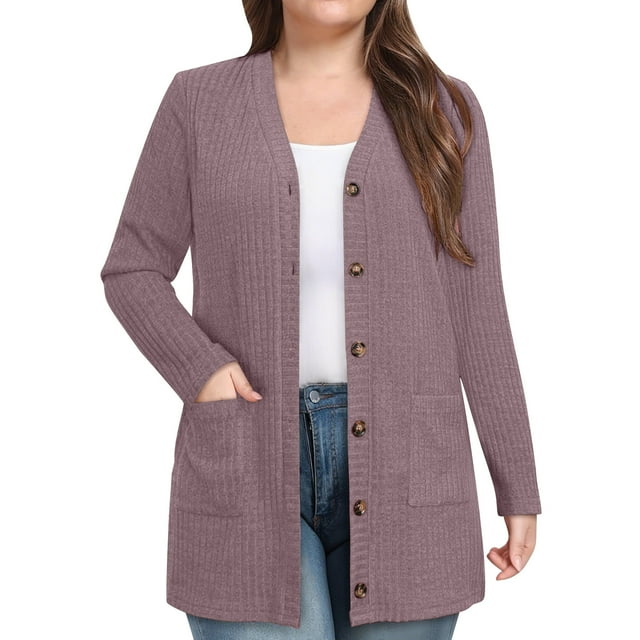 Veste Matelassée pour Femmes Cardigan Léger Cardigan en Tricot Doux Manches Longues Léger Ouvert Chandails en Molleton Boutons Mode Automne 2025 Cardigans avec Poches Vêtements Habillés d'Hiver