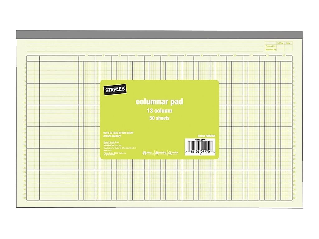 Staples 13 Column Columnar Book, 13.31W x 886665