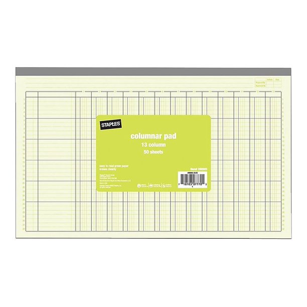 Staples 13 Column Columnar Book, 13.31W x 886665