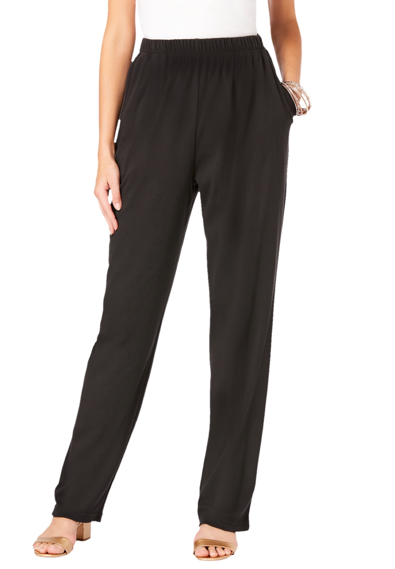 Roaman's Women's Plus Size Petite Straight-Leg Soft Knit Pant Pull On  Elastic Waist - Walmart.com