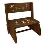 Angle View: Personalized Woodland Child's Espresso Flip Stool