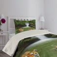 thumbnail image 2 of Ambesonne Savannah Quilted Coverlet 2 Pcs, Siberian Tigers in Lake, Twin Size, Reseda Green and Orange, 2 of 4