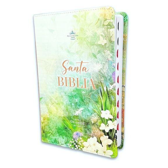 Biblia Letra Grande 12 punto para Mujer RV1960 primavera floral verde con indice
