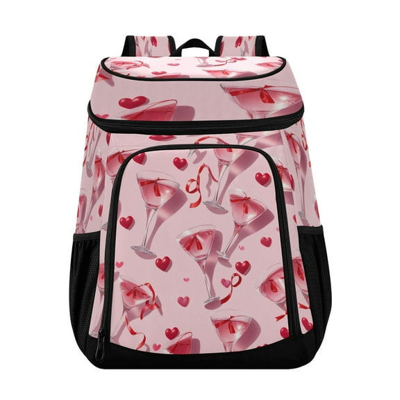 36 Can Capacity Insulated Backpack Cooler Lunch Bag for Picnics, Camping Red Wine Glass