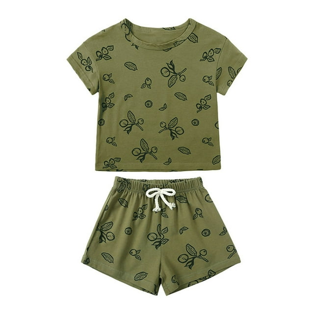 Cethrio Ensembles d'Été Courts pour Tout-Petits Garçons, Ensemble 2 Pcs à Manches Courtes avec Cordon de Serrage Vert Armée Taille 2-3 T