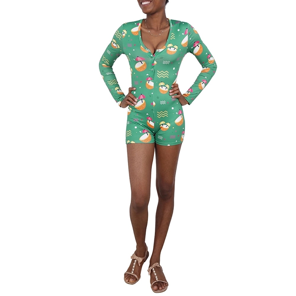 Pudcoco Womens Cute Cartoon Printed Long Sleeve Sleepwear Adult Knitted Pajamas Rompers