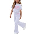 thumbnail image 2 of Amidoa Girls Summer 2 Piece Outfits Kids Print Short Sleeve and Pants Casual Clothing Sets White Size 5T, 2 of 7