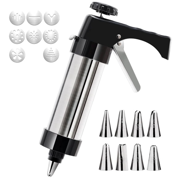 Stainless Steel Cookie Press Kit, 13 Discs and 8 Icing Tips (21 Count)