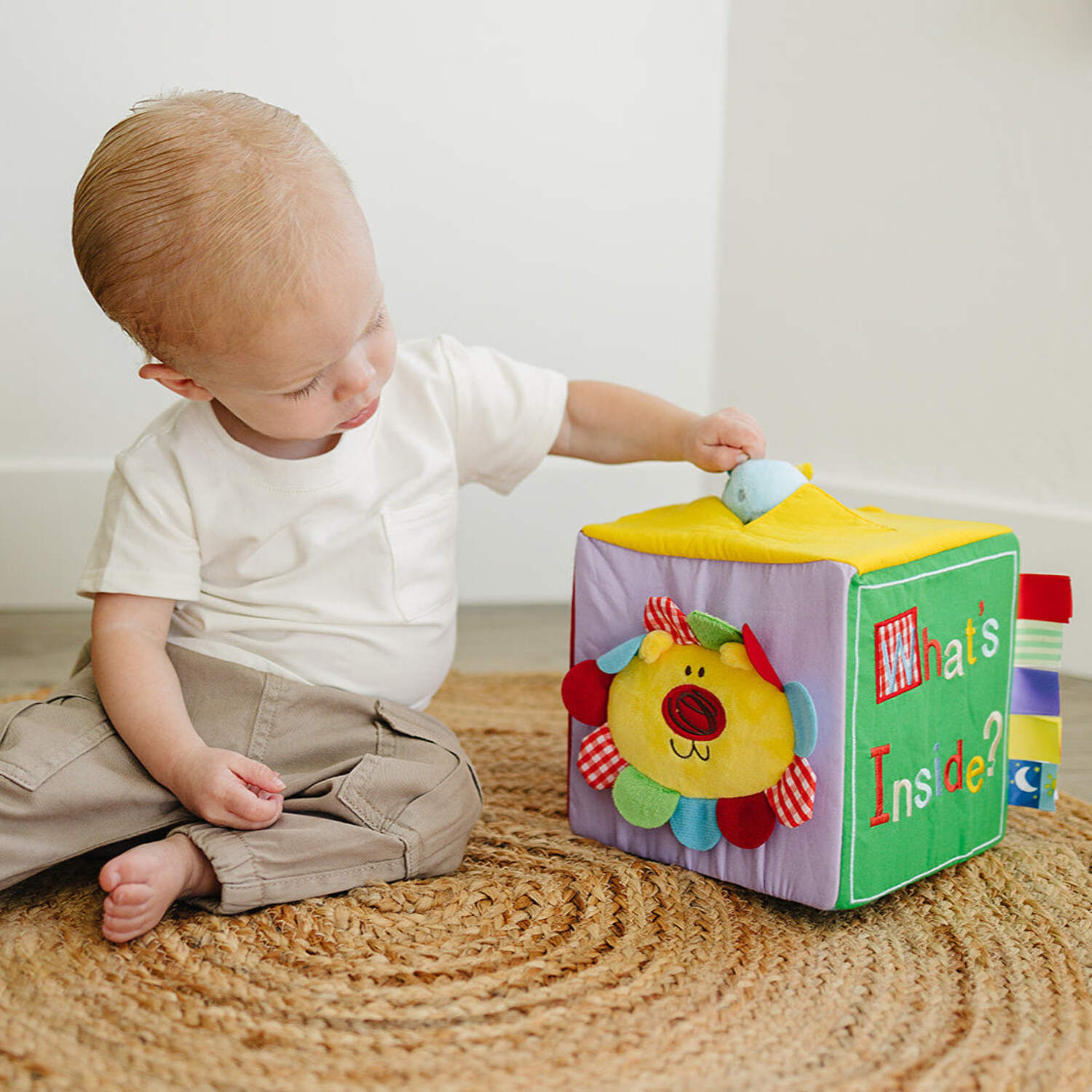Genius Babies Baby Surprise Box with 8 Colorful Octopus Sensory Toys (7" x 7" x 7")
