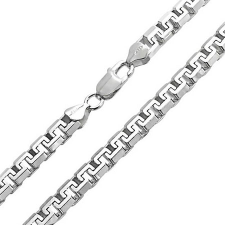 925 Sterling Silver Greek Key - Heavy Solid Franco Square Chain Link For Men Greek Key Strong .025 Gauge For Men 925 Sterling Silver Made Italy 20 In