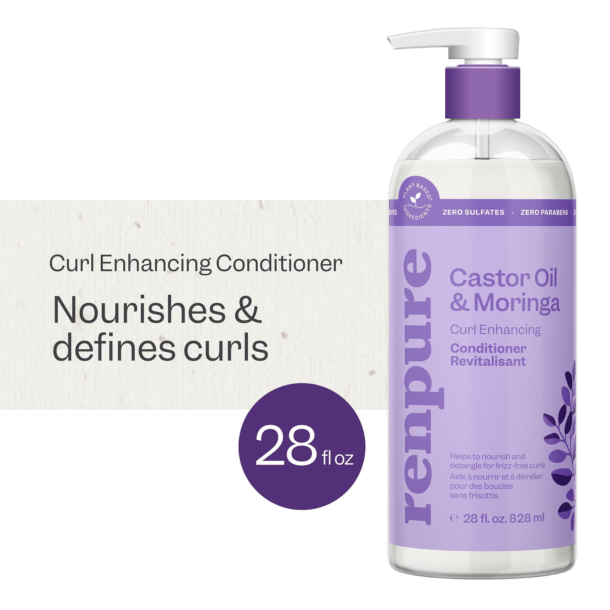 Renpure Castor Oil & Moringa Curl Enhancing Conditioner, for Curly Hair, 28 fl oz