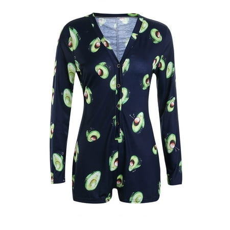 

Calsunbaby Women One Piece Pajamas Casual V Neck Romper Long Sleeve Jumpsuit