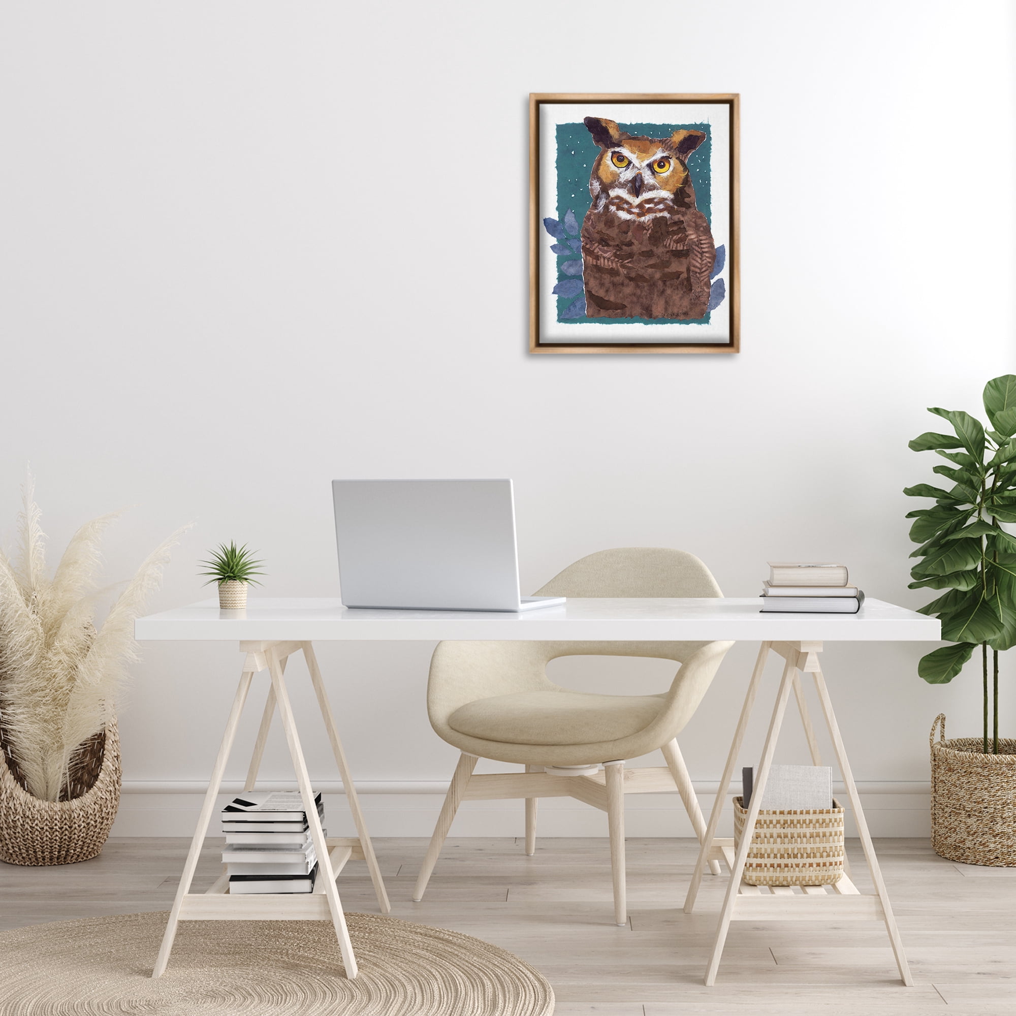 Stupell Industries Stern Owl Portrait Animals & Insects Painting Brown Floater Framed Canvas Art Print Wall Art, 17 x 21
