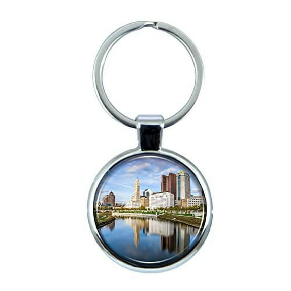 Columbus Ohio Keychain with Epoxy Dome and Metal Keyring