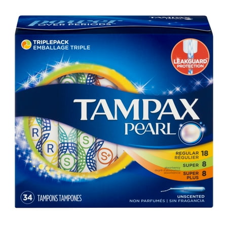 Tampax Pearl Triple Pack (Regular/Super/Super Plus) Plastic Tampons, Unscented, (Choose your Count)
