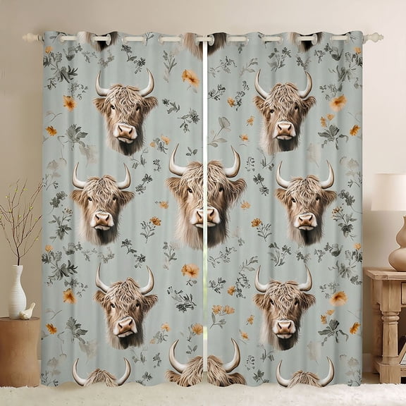 Castle Fairy Highland Bull Black Out Curtains,Floral Curtains Pack of 2 (42x63 Each)