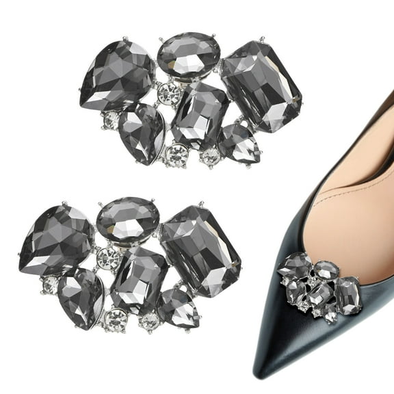Uxcell 2-Pack Decorative Rhinestone Shoe Clips, Zinc Alloy Removable Fashion Crystal Flower Shoe Clips Buckle [Black]