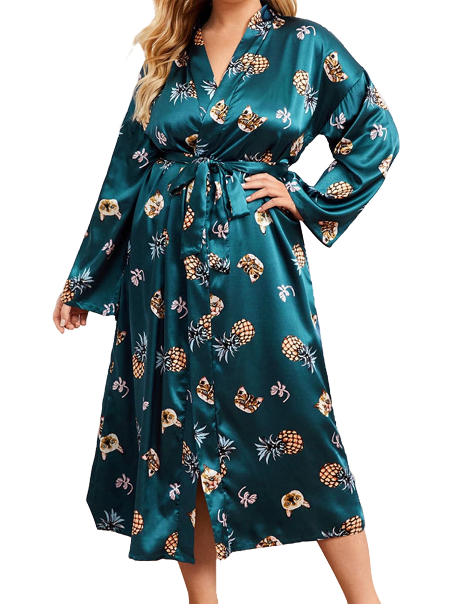Glookwis Kimono Robe for Plus Size Women Long Floral Satin Robes Kimono Cardigan Gown - Walmart.com