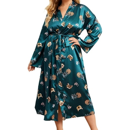 

Plus Size Robes for Women Wrap Floral Print Sleep Lounge Kimono Robe