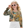 thumbnail image 3 of Xoenoiee Deer Butterfly Daisy Print Girl's Crop Tops Graphic Long Sleeve Crewneck Sweatshirts Drop Shoulder Cute Pullover Tops T Shirt, 11-12 Years, 3 of 7