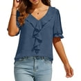 thumbnail image 4 of XuJwPNcy Blouses for Women Ruffle Dressy Casual Summer Short Sleeve Business Work Tops Trendy Spring V Neck Outfits, 4 of 7