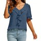 thumbnail image 3 of Camisas de Manga Corta para las Mujeres Blusa de Suéter de Cuello en V Casual para las Mujeres, Top de Estiramiento Suave para Uso Diario Y de Fiesta, 3 of 7