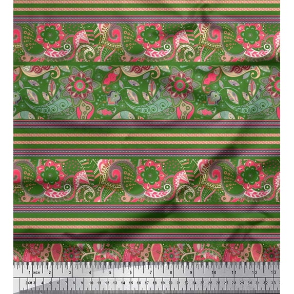 Soimoi Modal Satin Fabric Stripe,Floral & Paisley Decorative Print Sewing Fabric Yard 42 Inch Wide
