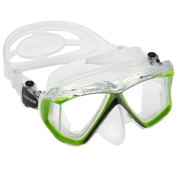 Cressi Panoramic 4 Windows Scuba Dive Mask, with side view, Lime Green