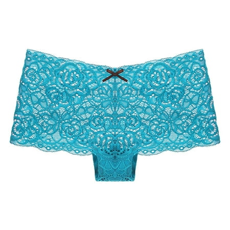 

HEVIRGO Mid-rise Solid Color Seamless Women Panties See-through Crochet Floral Lace Briefs