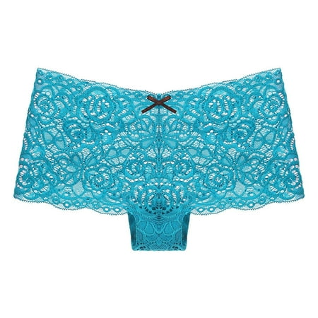 

HEVIRGO Mid-rise Solid Color Seamless Women Panties See-through Crochet Floral Lace Briefs