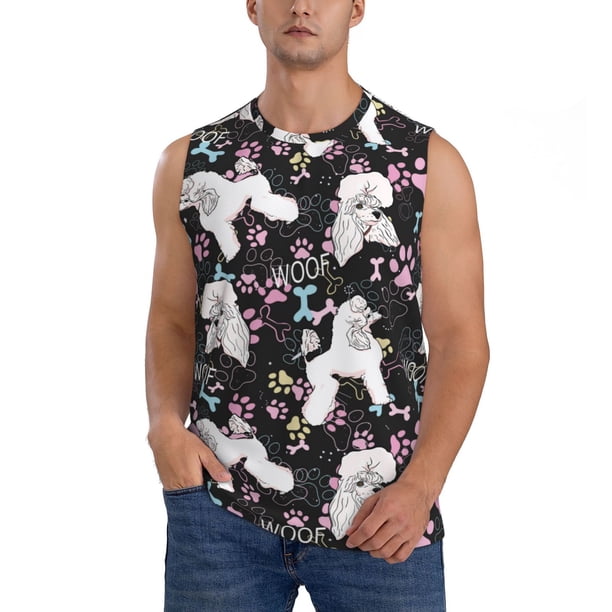 Balery Cute Poodle Dog Camisetas sin mangas para hombre, absorbe la humedad y protege contra el mal olor.-Large