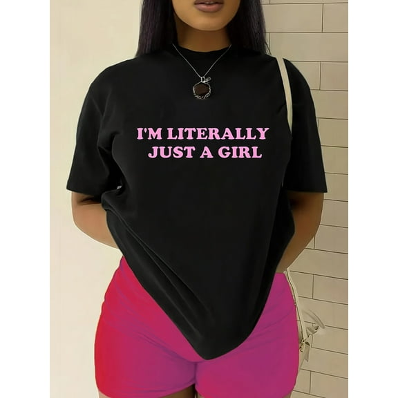 Letter Print Women's Casual Round Neck Hoodie Short Sleeve T-Shirt