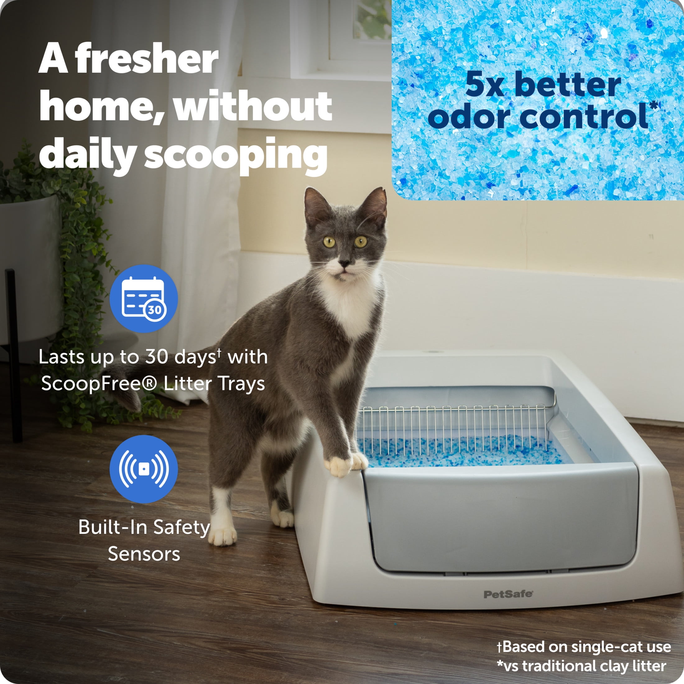 PetSafe ScoopFree Crystal Classic Self-Cleaning Cat Litter Box, Unbeatable Odor Control, Gray