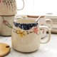 thumbnail image 4 of Taza Taza de leche de cerámica con tapa y cuchara, taza de café con tapa, taza de capuchino de cerámica gruesa 400 ml, taza japonesa taza de agua pintada a mano bajo vidriado taza de desayuno grande, 4 of 6
