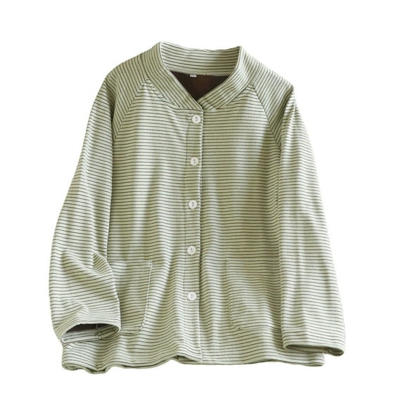 Bovxnpu Women's Pajama Tops Sleep Shirt, Women's Plus Size Fall Winter Cotton Striped V Neck Long Sleeve with Pockets Homewear Sleep Top Sleepwear Loungewear