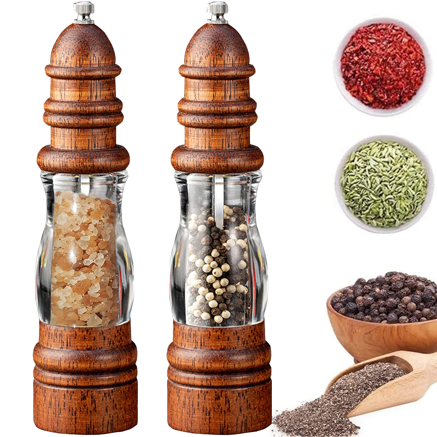 TAOMEE Upscale Salt and Pepper Grinder Set,2 Pack Manual Salt and