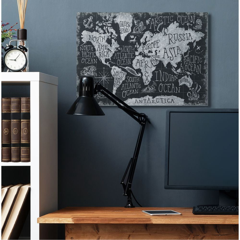 Stupell Industries Children's Mythical Creatures Fantasy Black White Chalk Map Canvas Wall Art Design by Mary Urban, 30" x 40"