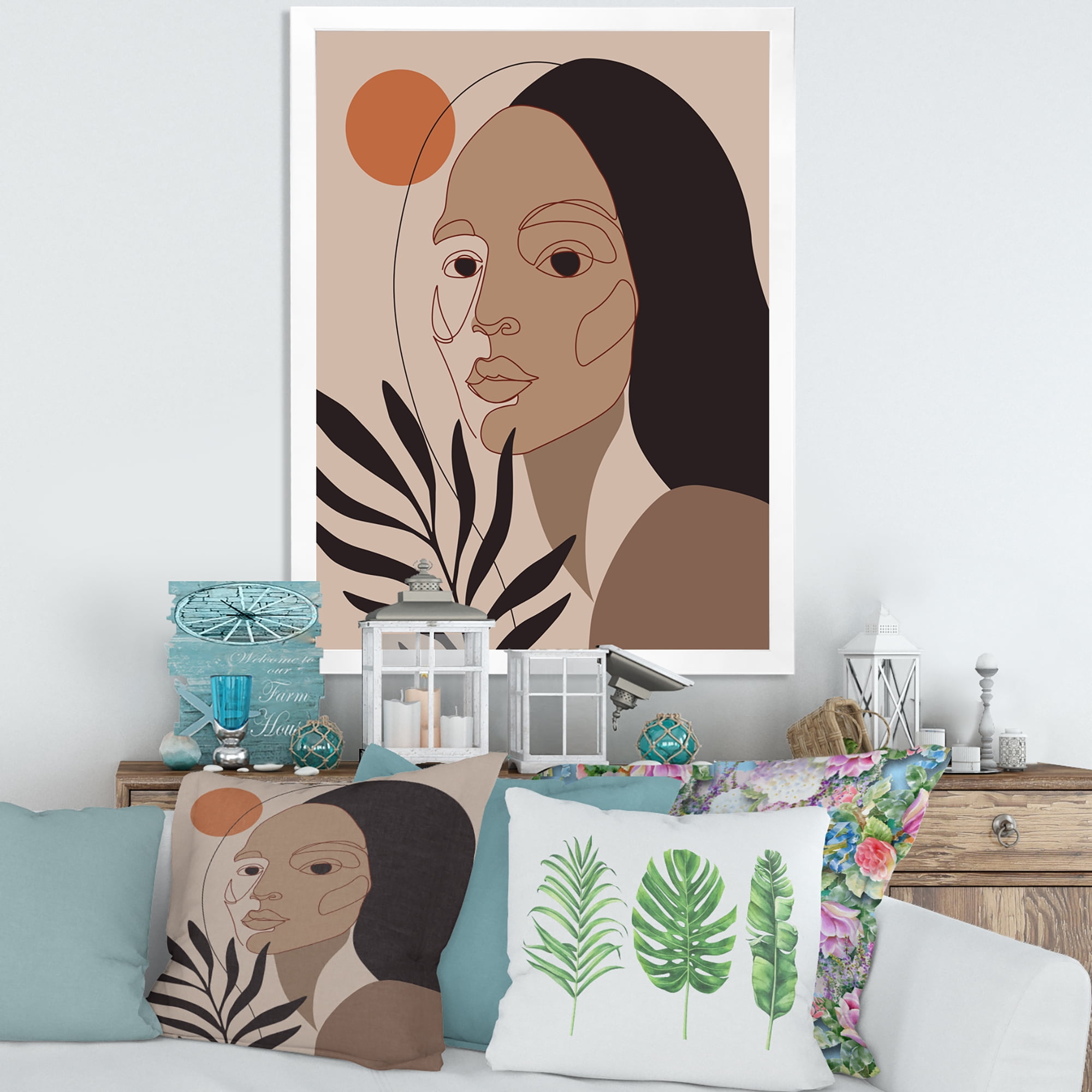 Designart 'Retro Minimal Portrait of Young Girl' Modern Framed Art Print