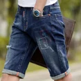 thumbnail image 3 of Pantalones vaqueros cortos rectos para hombre, pantalones cortos de mezclilla para hombre grises, rotos, venta vintage, pantalones cortos Harajuku, moda de verano Y2k, vaqueros finos azules, 3 of 5