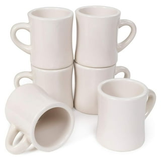 COLETTI Diner Coffee Cups Set of 6, Ceramic White Mugs for Retro