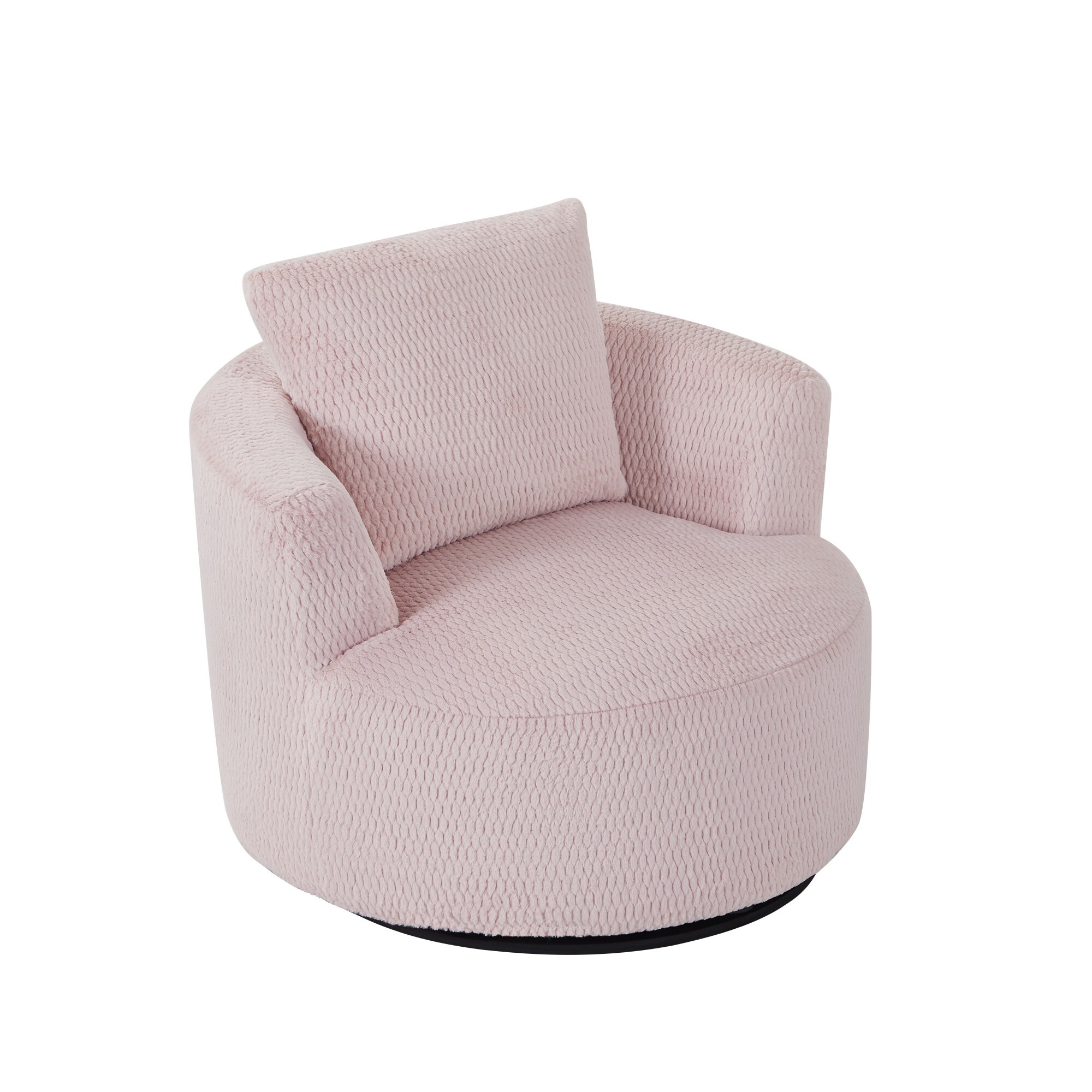 DEALTOPS Compressed 360° Swivel Barrel Chair, Modern Faux Fur Accent Chair with Pillow, Cozy Small Space Lounge, Pink