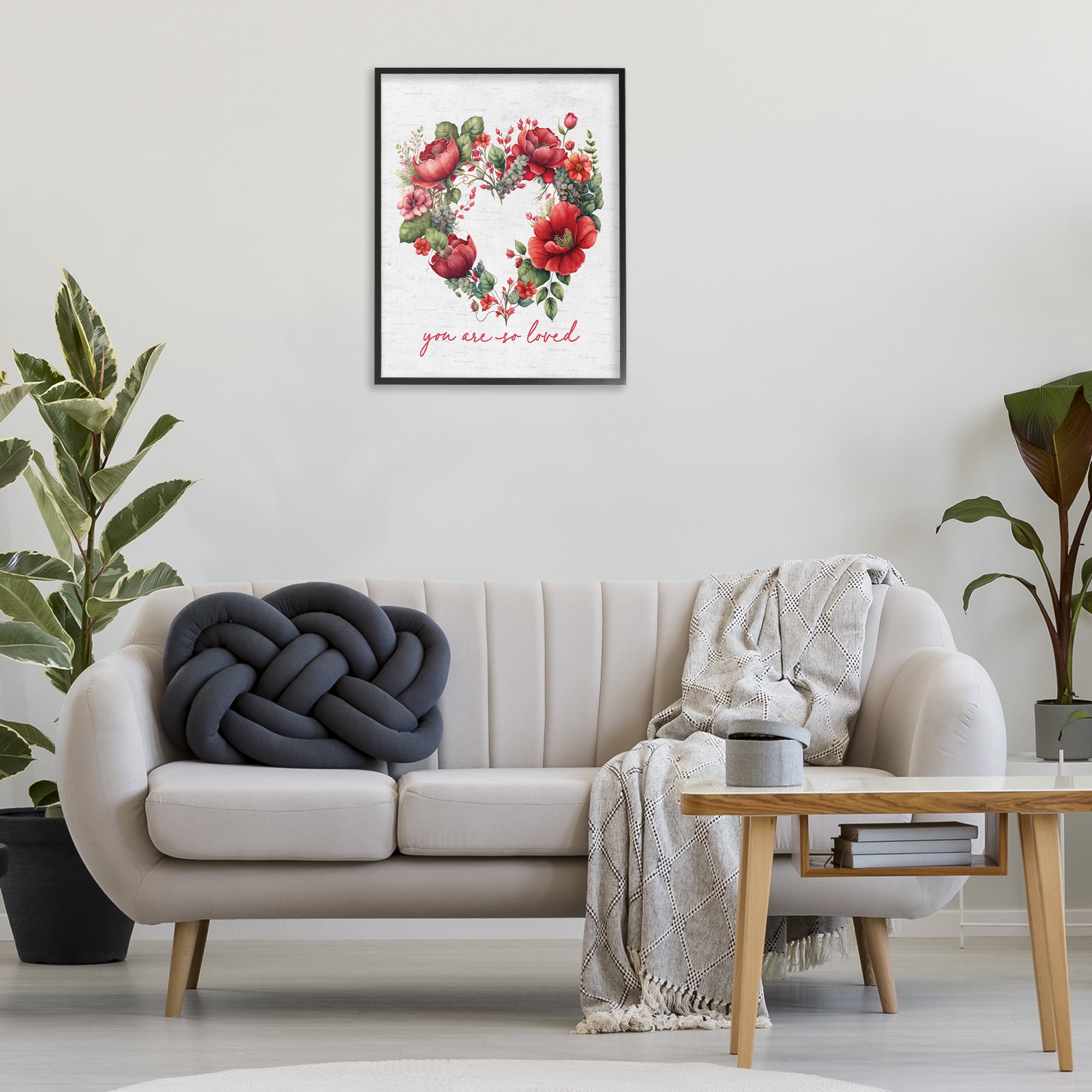 Stupell Industries Loved Heart Wreath Botanical & Floral Painting Black Framed Art Print Wall Art, 24 x 30